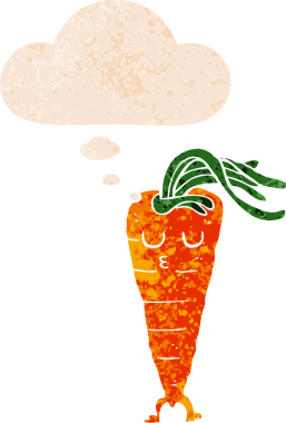 Düşünce baloncuklu çizgi film havucu grunge sıkıntı retro dokuma tarzı bir insan tarafından çizilmiş