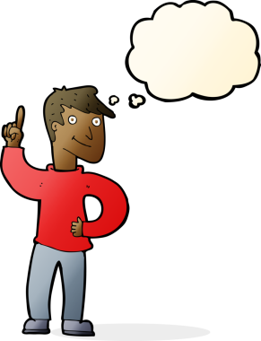 Düşünce baloncuğu insan tarafından çizilmiş harika bir fikri olan çizgi film adamı.