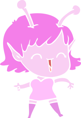 Bir insan tarafından çizilmiş düz renkli uzaylı kız çizgi filmi.