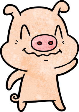 Bir insan tarafından çizilmiş sinirli çizgi film domuzu.