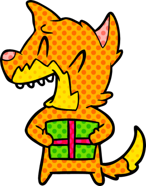 Bir insan tarafından çizilmiş gülen Noel tilkisi çizgi filmi.