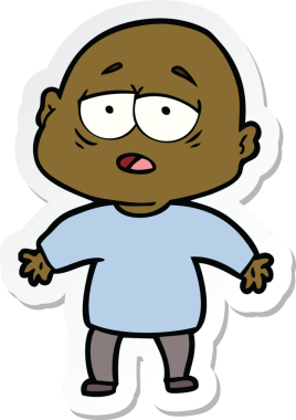 Bir insan tarafından çizilmiş, yorgun, kel bir adamın çıkartması.