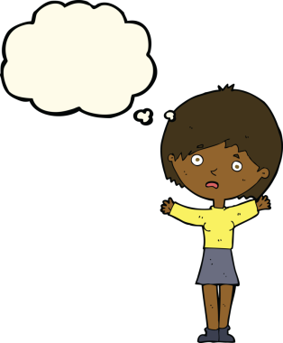 Bir insan tarafından çizilmiş düşünce balonu olan endişeli bir karikatür.