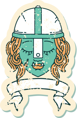 Retro Dövme Biçimli Ork savaşçı yüzü bir insan tarafından çizilmiş pankartıyla