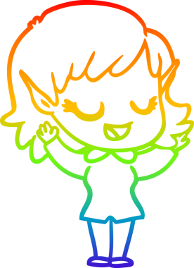 Gökkuşağı gradyan çizgisi mutlu çizgi film kızı bir insan tarafından çizilmiş.