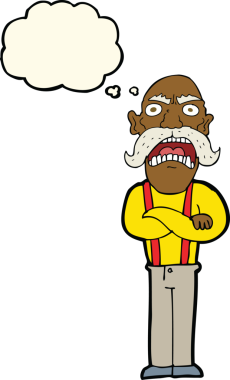 Karikatür bir insan tarafından çizilen düşünce baloncuğuyla yaşlı adamı şok etti.