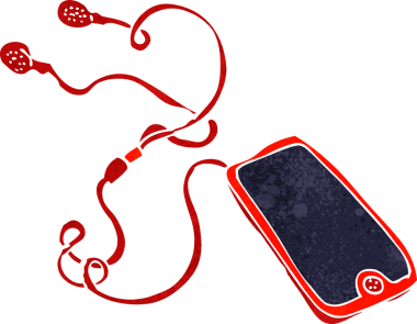 bir insan tarafından çizilmiş karikatür müzik çalar