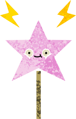 Bir insan tarafından çizilmiş sihirli bir değneğin retro çizim tarzı karikatürü.