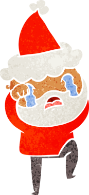 Bir insanın çizdiği Noel Baba şapkasıyla ağlayan ve ayağını yere vuran sakallı bir adamın el çizimi karikatürü.