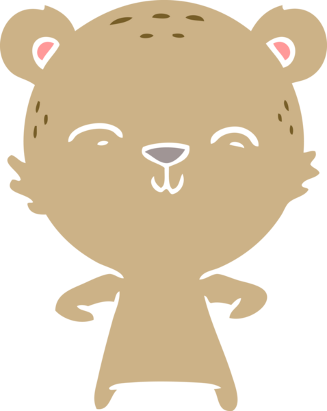 Bir insan tarafından çizilmiş mutlu düz renkli çizgi film ayısı.