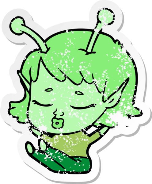 Bir insan tarafından çizilmiş sevimli bir uzaylı kız çizgi filminin sıkıntılı çıkartması.