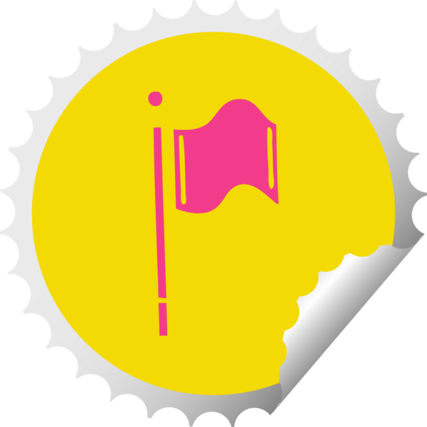 Bir insan tarafından çizilmiş kırmızı bir bayrağın dairesel soyma etiketi.