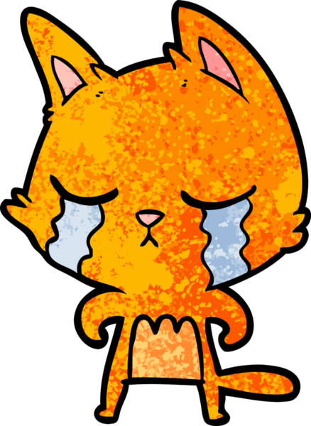 Bir insan tarafından çizilmiş ağlayan çizgi film kedisi.