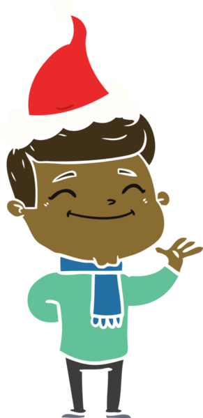 Bir insan tarafından çizilmiş Noel Baba şapkası giyen bir adamın mutlu el çizimi düz renk çizimi.