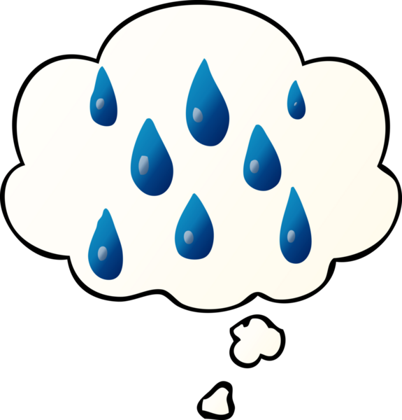 Düşünce baloncuğu olan çizgi film yağmur damlaları bir insan tarafından çizilmiş.