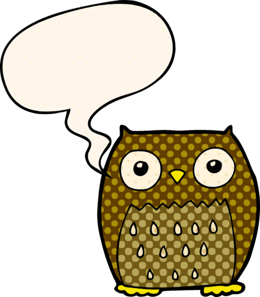 bir insan tarafından çizilmiş çizgi roman tarzında konuşma baloncuğu olan çizgi film baykuşu