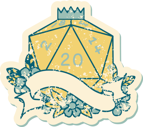 Retro Dövme Biçimi Doğal 20 D20 zar bir insan tarafından çizildi