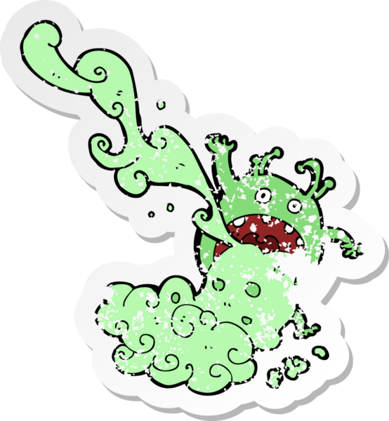 Bir insan tarafından çizilmiş iğrenç bir karikatür canavarının retro sıkıntılı çıkartması.