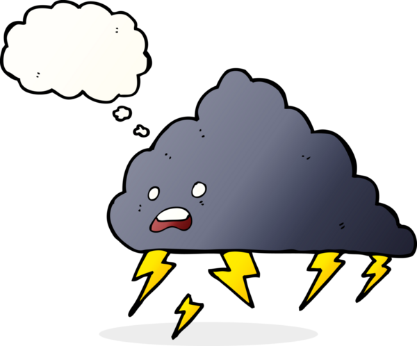 Bir insan tarafından çizilmiş düşünce baloncuklu karikatür gökgürültüsü.