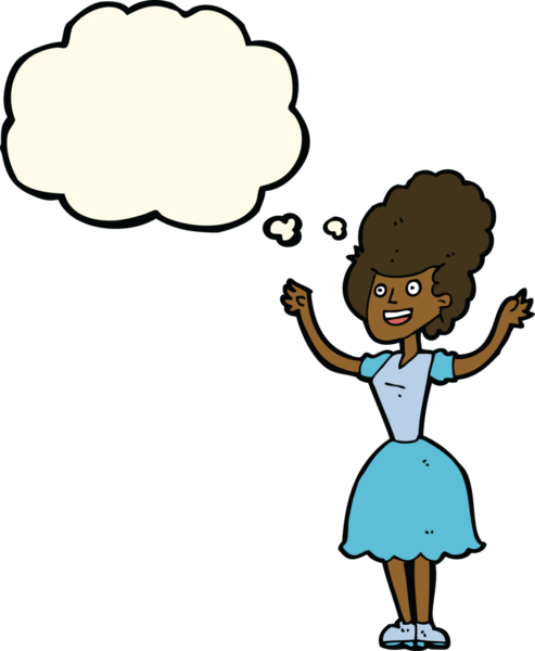 Mutlu 1950 'lerin kadını bir insan tarafından çizilmiş bir düşünce baloncuğuyla