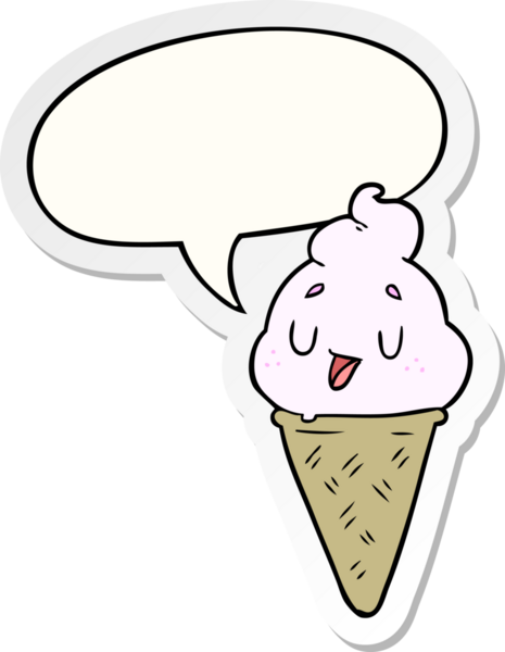 Bir insan tarafından çizilmiş konuşma kabarcığı çıkartmalı tatlı çizgi film dondurması.