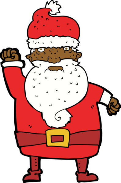 Bir insan tarafından çizilmiş kızgın Noel Baba çizgi filmi.