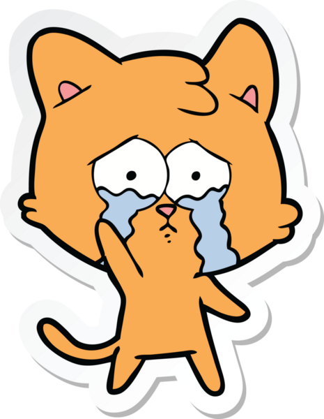 Bir insan tarafından çizilmiş ağlayan bir kedinin çıkartması.