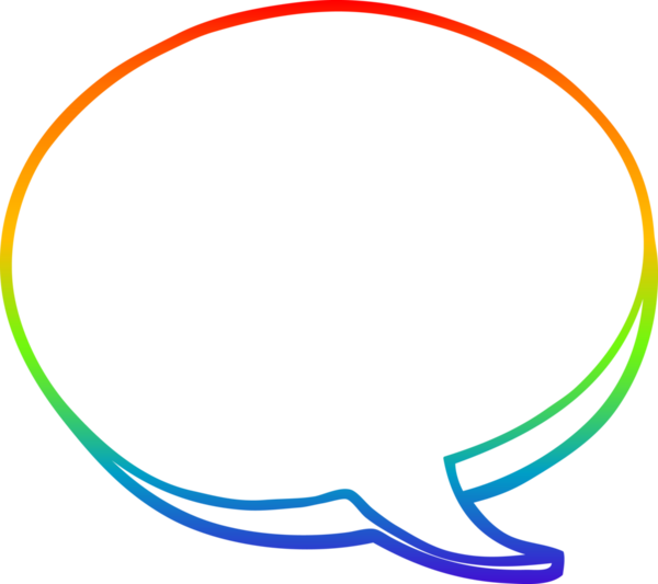 Gökkuşağı gradyan çizgi çizimi bir insan tarafından çizilmiş kırmızı konuşma baloncuğu