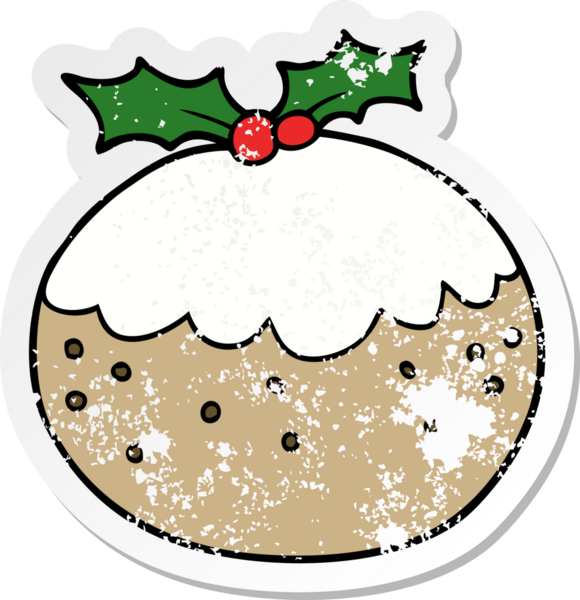 Bir insan tarafından çizilmiş Noel pudinginin sıkıntılı çıkartması.