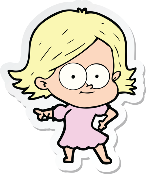 Bir insan tarafından çizilmiş mutlu bir çizgi film kızının çıkartması.