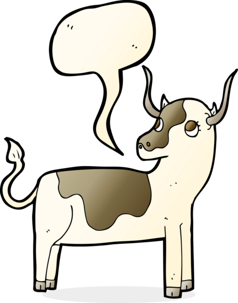 Bir insan tarafından çizilmiş konuşma balonlu bir inek.