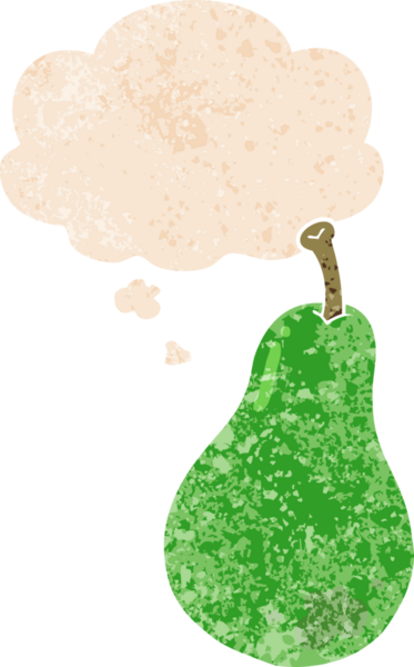 Düşünce baloncuklu çizgi film armudu grunge sıkıntılı retro desenli bir insan tarafından çizilmiş