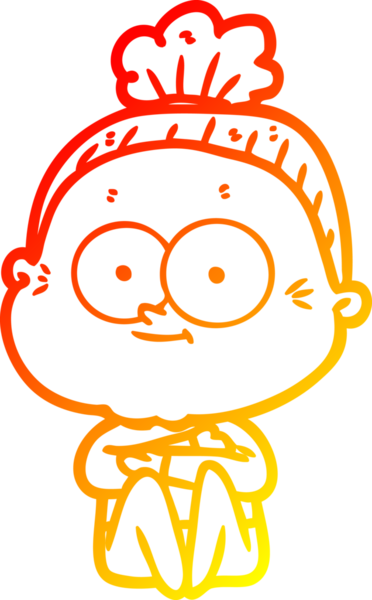 Bir insan tarafından çizilmiş mutlu, yaşlı bir kadının sıcak çizgi çizimi.