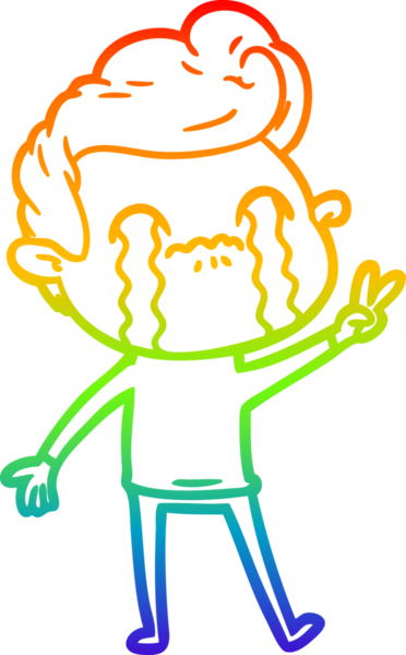 Gökkuşağı gradyan çizimi bir insan tarafından çizilmiş ağlayan bir karikatür adamı çiziyor.