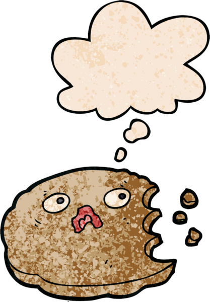 insan tarafindan çizilmis grunge doku tarzinda dusunce baloncugu olan karikaturlu kurabiye.