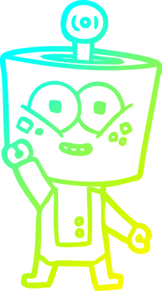 Bir insan tarafından çizilen el sallayan mutlu bir robot çizgi film çizimi.