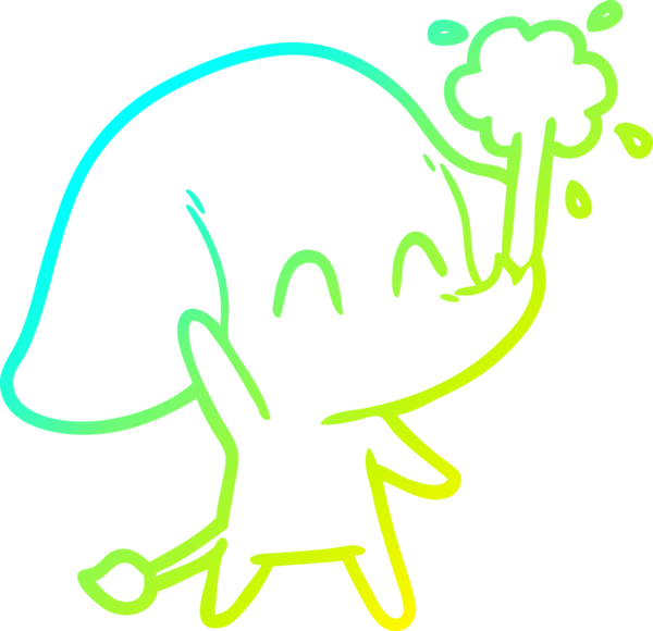 Bir insanın çizdiği suyu püskürten şirin bir filin soğuk eğimli çizgisi.