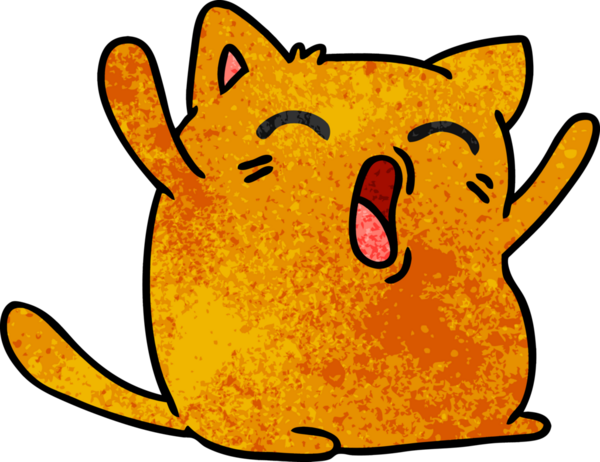 Bir insan tarafından çizilmiş kawaii kedisinin el yazısıyla çizilmiş çizgi filmi.