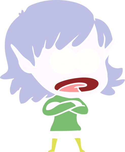 Düz renkli çizgi film bir insan tarafından çizilmiş elf kızı şok etti.