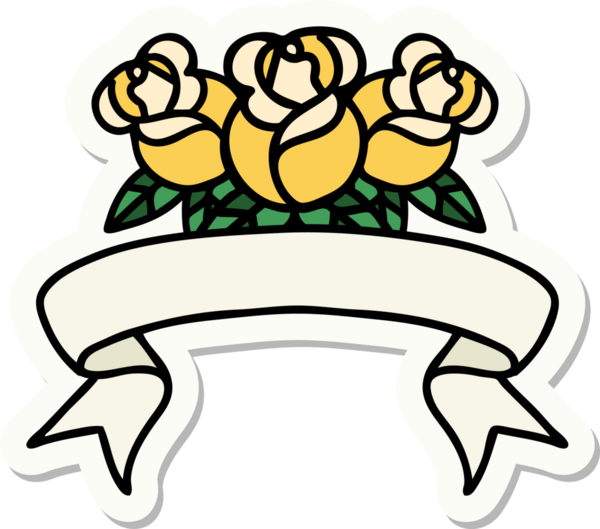 Bir insan tarafından çizilmiş bir buket çiçeğin pankartıyla dövme stili.