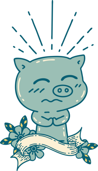 Dövme stili, gergin domuz karakterli bir insan tarafından çizilmiş parşömen.