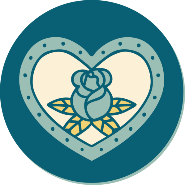 Geleneksel kalp stili dövme çıkartması ve bir insan tarafından çizilmiş çiçekler.