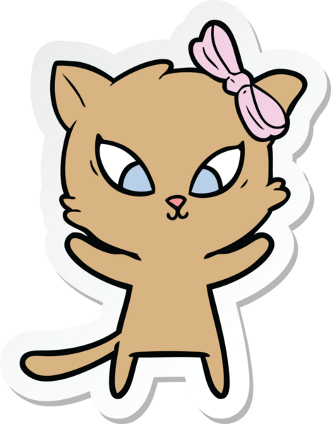 Bir insan tarafından çizilmiş çizgi film kedisinin çıkartması.