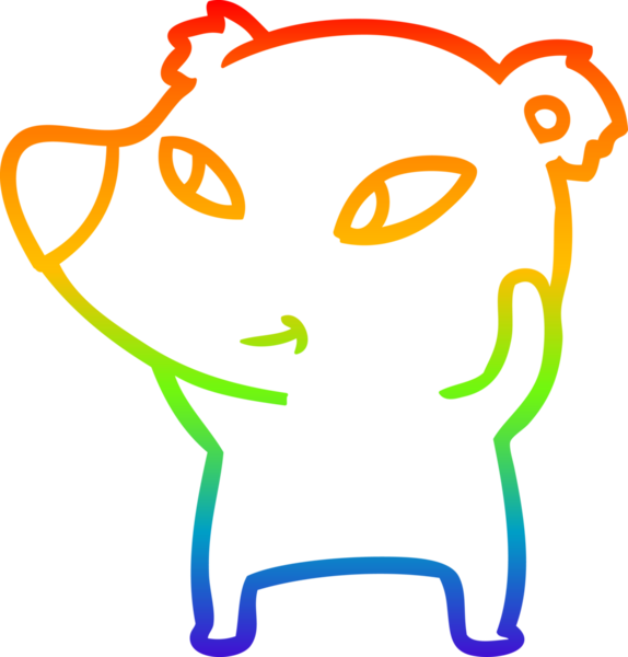 Gökkuşağı gradyanı çizimi. Bir insan tarafından çizilmiş şirin bir ayı çizgi filmi.