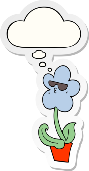 Düşünce baloncuklu karikatür çiçeği insan tarafından çizilmiş bir çıkartma.