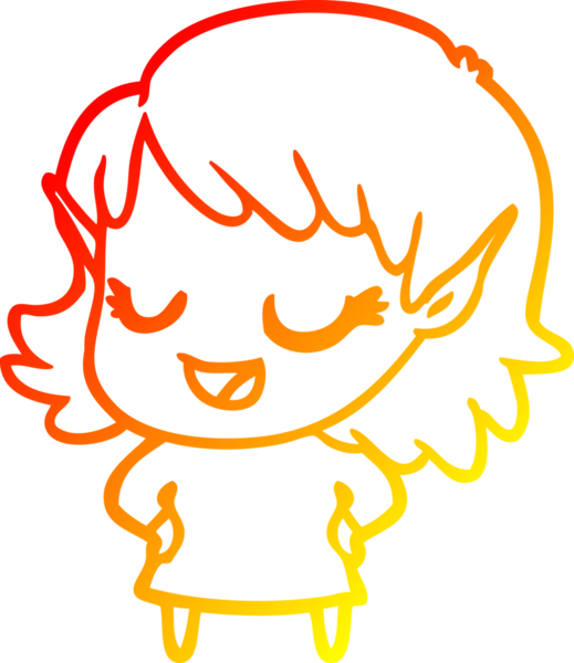 Bir insan tarafından çizilmiş mutlu bir elf kızı çizimi.