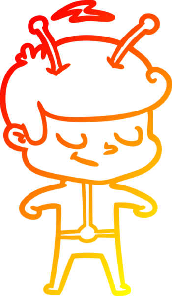 Bir insan tarafından çizilmiş dost canlısı bir uzay adamının sıcak çizgi çizimi