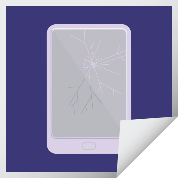 Kırık elektronik tablet vektör kare etiketi bir insan tarafından çizildi