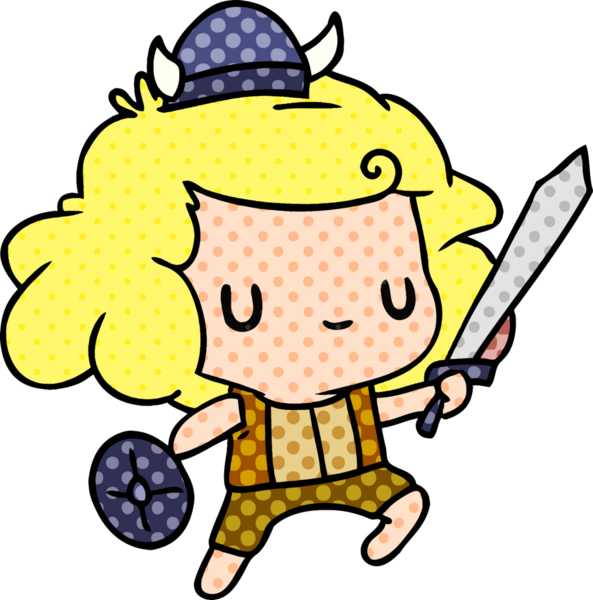 Çizim: kawaii şirin Viking çocuğu bir insan tarafından çizilmiş.