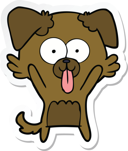 Bir insan tarafından çizilmiş dili olan çizgi film köpeğinin çıkartması.